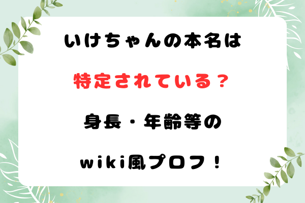 いけちゃんの本名は特定されている？身長・年齢等のwiki風プロフ！